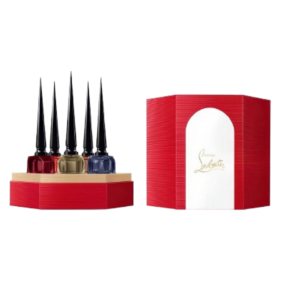סט מיניאטורות Christian Louboutin Fétiche Collection – 5 בשמי EDP, 9 מ״ל כל אחד, בקבוקי זכוכית עם פקק סטילטו