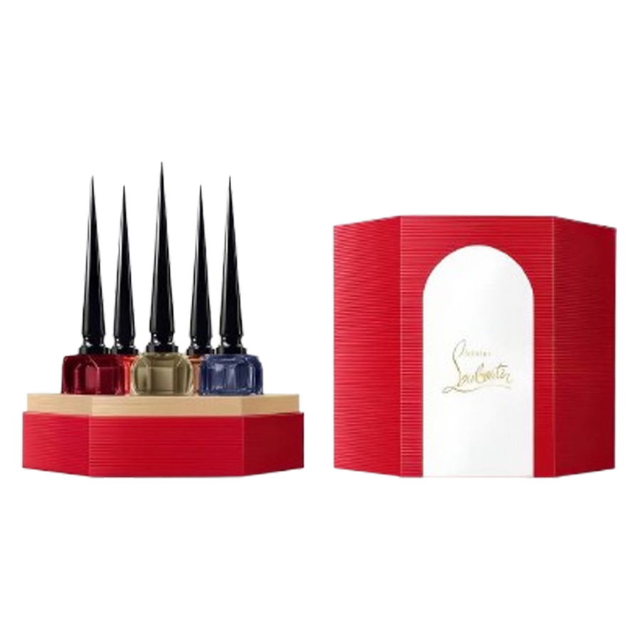סט מיניאטורות Christian Louboutin Fétiche Collection – 5 בשמי EDP, 9 מ״ל כל אחד, בקבוקי זכוכית עם פקק סטילטו