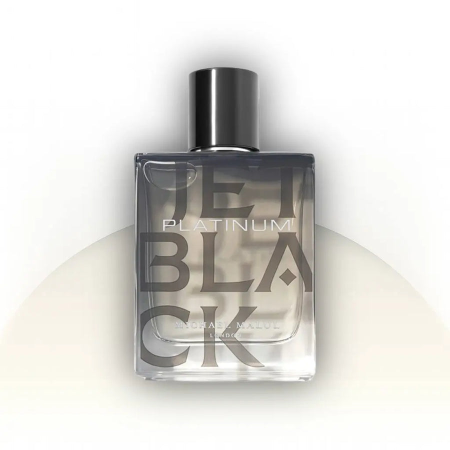 בושם Jet Black Platinum מבית Michael Malul – ניחוח מתובל, מתוק ויוקרתי לגברים. שילוב עוצמתי של תבלינים, טופי, וניל ועור. 100 מ״ל EDP.