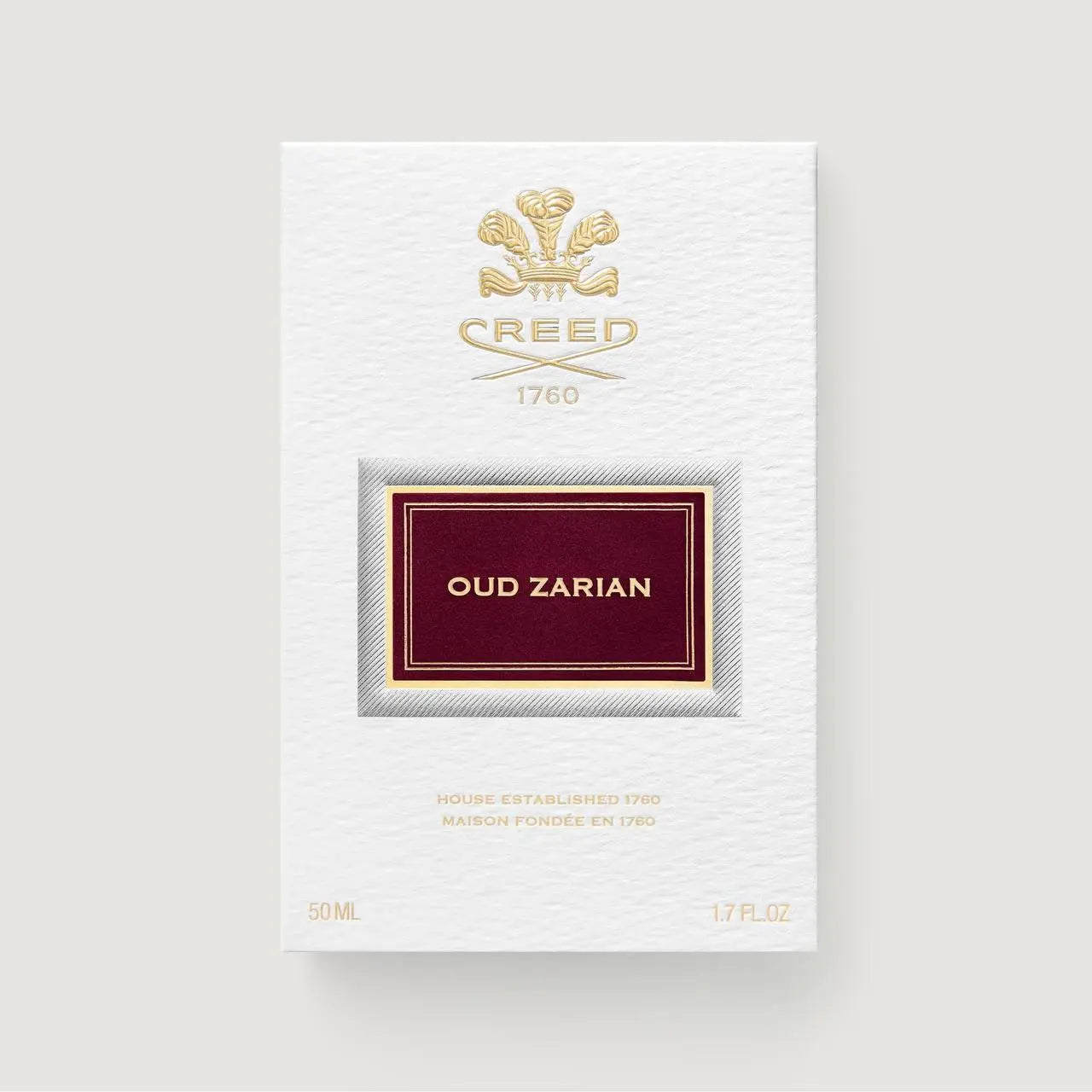 אריזת הבושם המקורית של Oud Zarian מבית Creed, מארז יוקרתי המגן על בקבוק הבושם ומעיד על איכותו הגבוהה.
